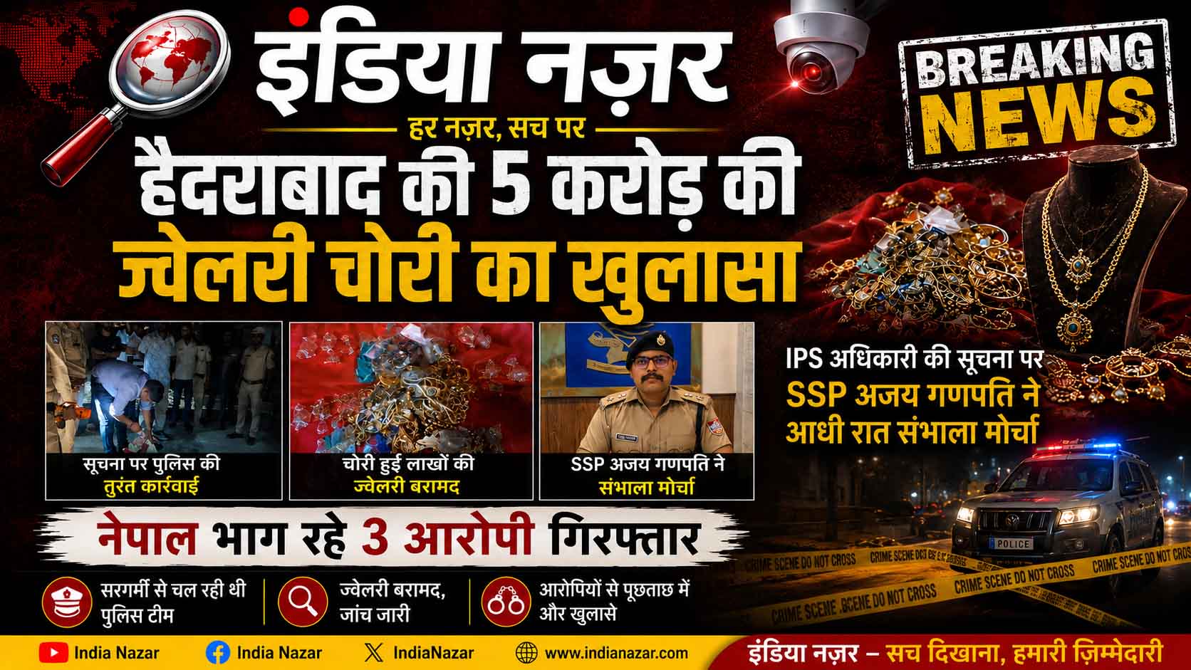 हैदराबाद की 5 करोड़ की ज्वेलरी चोरी का खुलासा: SSP अजय गणपति ने आधी रात संभाला मोर्चा, नेपाल भाग रहे तीन आरोपी गिरफ्तार